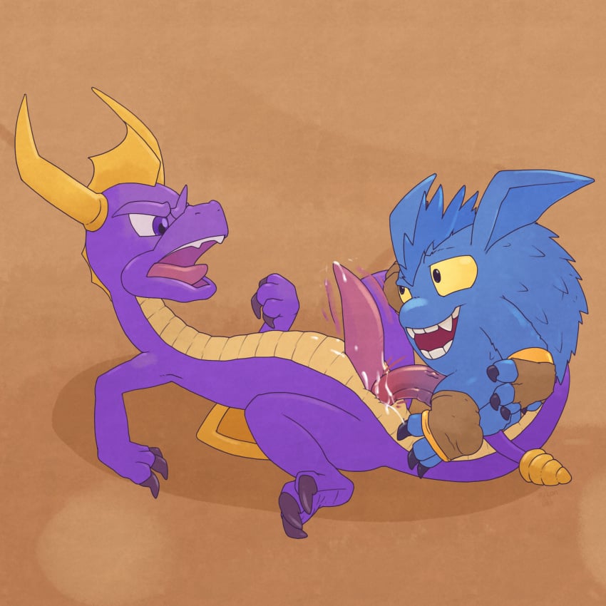 2018 angry argon_vile docking dragon duo feral lying male on_back outside penis pop_fizz precum skylanders skylanders_academy slit_play smile spyro spyro_the_dragon tapering_penis video_games yaoi