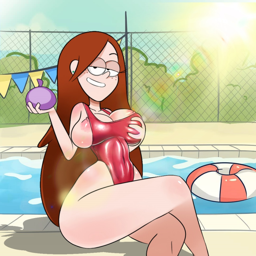 backblast breast breasts disney disney_channel female female_only gravity_falls grey_impact innertube life_preserver lifeguard light_skin one-piece_swimsuit pool red_hair solo straight_hair swimsuit wendy_corduroy