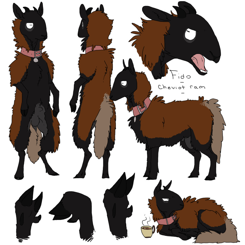 angry_eyes anthro balls bovine caprine cloven_hooves collar feral fido_the_sheep flaccid hooves male mammal model_sheet paintdog penis sheep wool