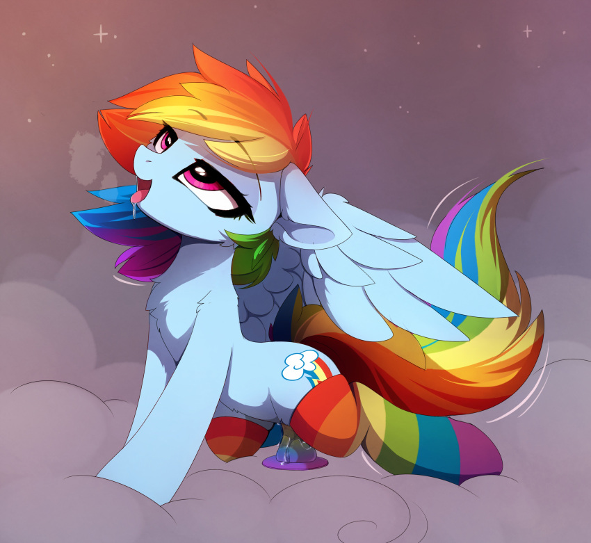 2018 blue_fur corruptedluna cutie_mark dildo equine eyelashes feathered_wings feathers female feral friendship_is_magic fur hair magnaluna mammal multicolored_hair my_little_pony open_mouth pegasus rainbow_dash_(mlp) rainbow_hair solo wings