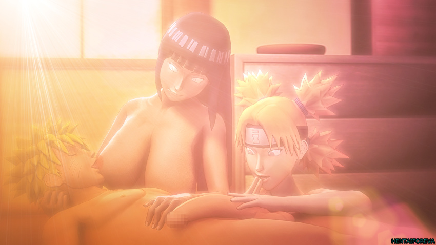 1boy 2girls 3d balls before_sex big_breasts blonde_hair breast_sucking breasts busty closed_eyes female forehead_protector green_eyes hand_on_head hand_on_penis hentaiforeva holding_penis human hyuuga_hinata large_breasts long_hair male multiple_girls naked naruto naruto_shippuden nipples nude penis purple_eyes purple_hair straight temari testicles threesome twintails uzumaki_naruto whisker_markings yellow_hair