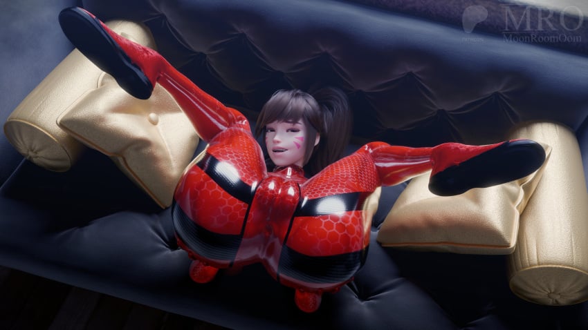 3d 3d_(artwork) 3d_render bangs big_ass big_breasts blizzard_entertainment brown_eyes brown_hair brown_hair camel_toe cameltoe cosplay couch d.va facial_mark female female_focus half-closed_eyes latex latex_clothing moonroomoom neon_genesis_evangelion open_mouth overwatch ponytail presenting presenting_anus presenting_ass presenting_pussy red_clothing red_latex sofa tight_clothing