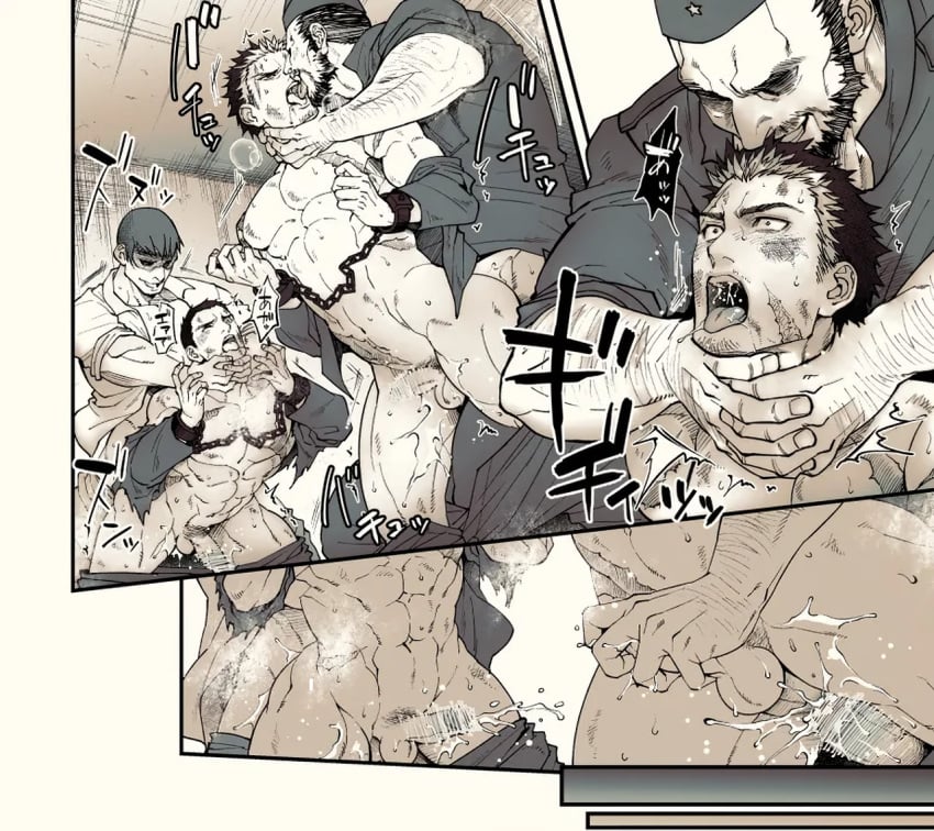 4boys abs anal anal_insertion anal_sex arched_back ass_up back_muscles back_view balls bara beard beefy bending_over biceps black_and_white bottomless bruise bruise_on_face bruised_ass censor_bar censored censored_penis cum cum_drip cum_from_ass cum_in_ass cum_inside cum_leaking cum_splatter cum_string cum_trail daddy dark_hair dilf doggy_style domination dripping dripping_cum drooling ejaculation erection forced from_behind from_behind_position gay grabbing grabbing_from_behind greyscale group hand_on_neck handjob hardcore hi_res holding_object humiliation humping indoors interrogation jerking kissing kissing_while_penetrated male male/male male_only male_penetrated male_penetrating male_penetrating_male male_rape_victim mature_male monochrome multicolored_hair muscles muscular muscular_back muscular_legs muscular_male muscular_thighs nakadashi orgasm original original_character pecs penis practically_nude quadriceps raped raw_sex restrained restrained_wrists rolled_up_sleeves saliva saliva_trail scar scar_on_arm scar_on_back scar_on_chest scar_on_face scars_all_over semen sex sex_slave shackles short_hair sideburns simultaneous_orgasms spread_legs steam steaming_body strangulation struggling suffocation sweat sweatdrop sweating sweaty text text_bubble thrusting tongue_kiss tongue_out topless torn_clothes torture tough_guy triceps two_tone_hair unknown-bl violence violent_rape wanking wide_eyed yaoi