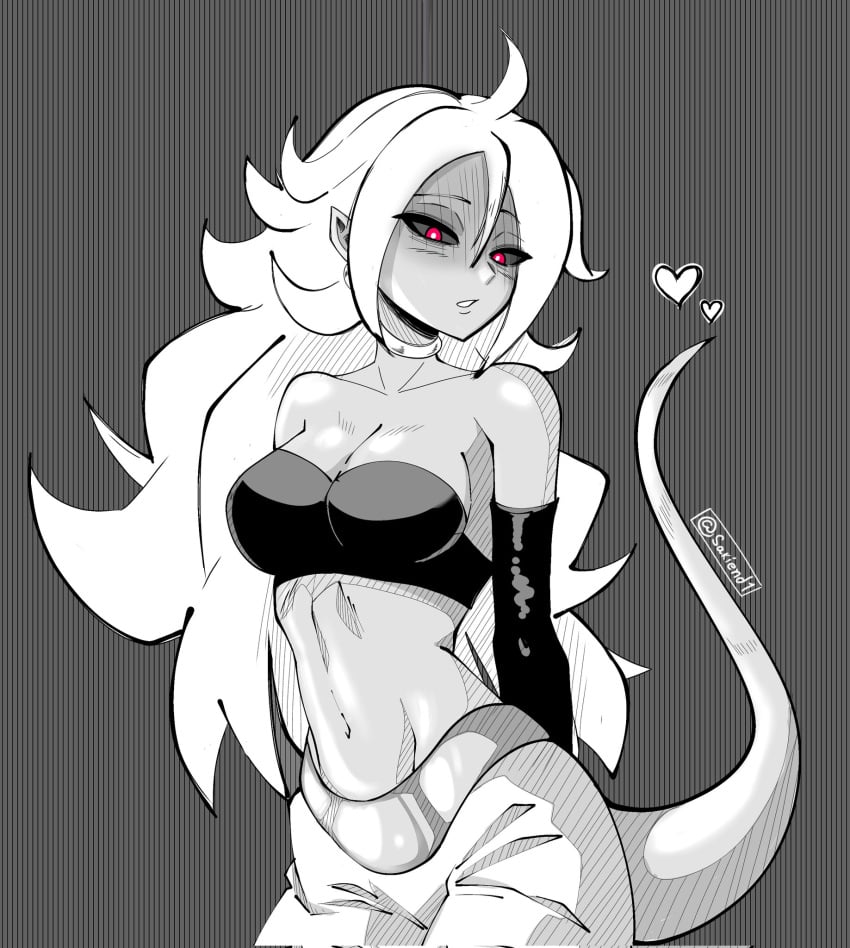 android_21 big_ass big_breasts big_breasts big_butt big_titties black_and_white clothing curvaceous curvaceous_female curvaceous_figure curvy curvy_figure curvy_hips dragon_ball female female_focus female_only long_hair looking_at_viewer monochrome sakiend1