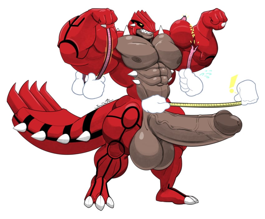 abs anthro disembodied_hand flexing groudon humanoid_penis hyper hyper_penis hyper_testicles legendary_pokémon male male_only measuring measuring_penis muscular muscular_male nintendo pecs penis pokémon_(species) pokemon pokemon_rse retracted_foreskin siriusdog solo_focus tape_measure testicles uncensored uncut vein video_games