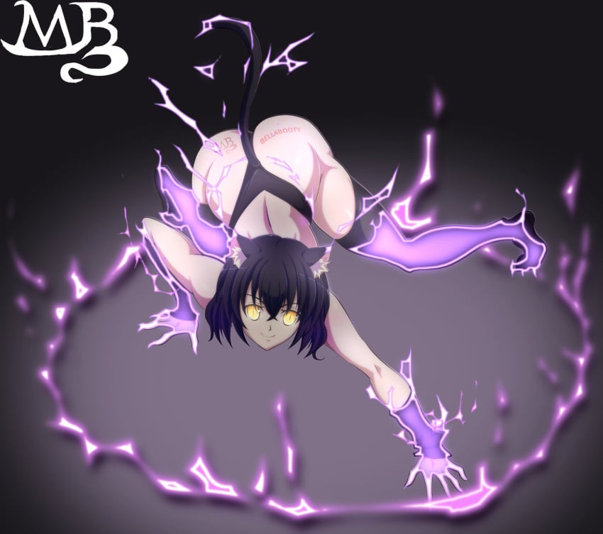 1girls ass bellabooty black_hair black_hair_female blake_belladonna bleach bleach:_the_thousand-year_blood_war cat_ears faunus female half-dressed half_naked half_naked_female lighting maikbeelzebub rwby shihouin_yoruichi_(cosplay) solo_female yellow_eyes