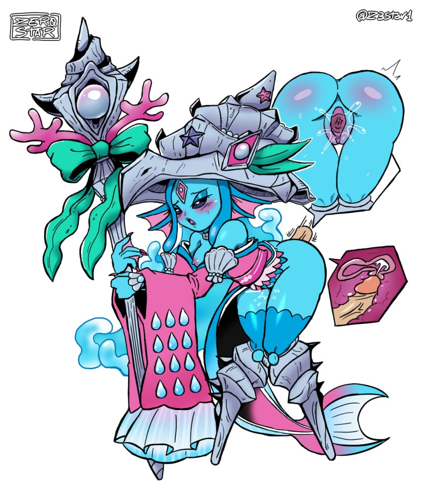 ariemon blue_hair cum_in_pussy digimon digimon_(species) digimon_liberator disembodied_penis fish fish_tail partially_clothed z3star