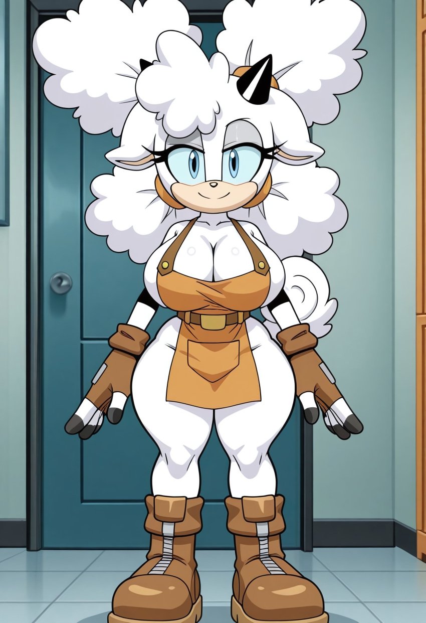 1girls 2d ai_generated anthro big_breasts black_bra boobs_bigger_than_head breasts breasts_bigger_than_head brown_shirt cleavage female furry huge_breasts idw_comics idw_publishing lanolin_the_sheep massive_breasts mobian mobian_(species) mobian_sheep s sega sheep sonic_(series) sonic_the_hedgehog_(comics) sonic_the_hedgehog_(idw) sonic_the_hedgehog_(series) white_skin