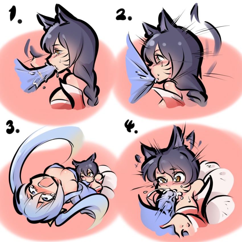 1futa 1girls ahe_gao ahri animal_ears aqua_hair back_arching_orgasm bare_shoulders big_breasts black_hair blue_eyes blue_hair blush braid breasts bulge cheek_bulge cleavage comic cum cum_in_mouth cum_in_throat cum_inside deepthroat drooling ejaculation erection erection_under_clothes fellatio female fox_ears fox_tail futa_on_female futanari hands_on_own_face head_thrown_back heart intersex large_breasts league_of_legends long_hair long_twintails motion_blur multiple_girls no_panties one_eye_closed open_mouth oral ponytail riot_games sona_buvelle standing surprised tail tears tied_hair trembling twintails xia_siren yellow_eyes