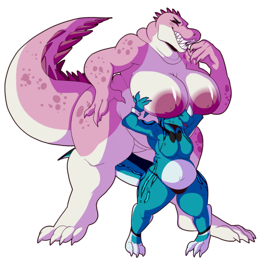 2016 3_toes alpha_channel breasts closed_eyes crocodile crocodilian donitkitt dragon female female_focus overweight pink_skin reptile scalie simple_background smile sweat tagme these_arent_my_goggles toes transparent_background