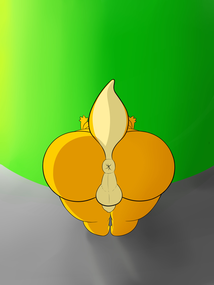 anthro anus ass backsack balls male male_only nude presenting rear_view reptile scalie simple_background solo vun yellow_body