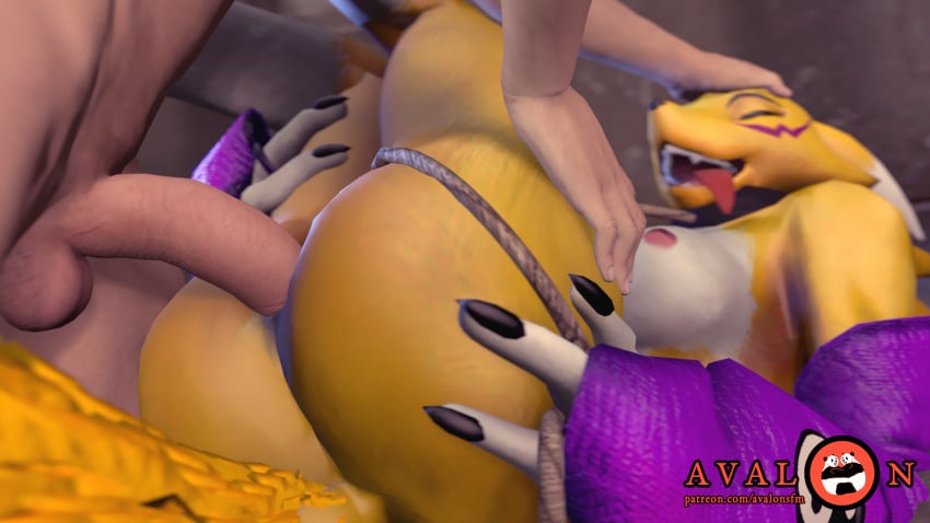 2018 3d anthro ass avalonsfm breasts digimon duo female fur hair hi_res male mammal nipples nude penis renamon sex source_filmmaker