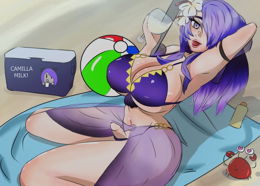 beach big_breasts bikini camilla_(fire_emblem) camilla_(summer)_(fire_emblem) fire_emblem fire_emblem_fates fire_emblem_heroes flaccid futa_only futanari intersex niseruhito