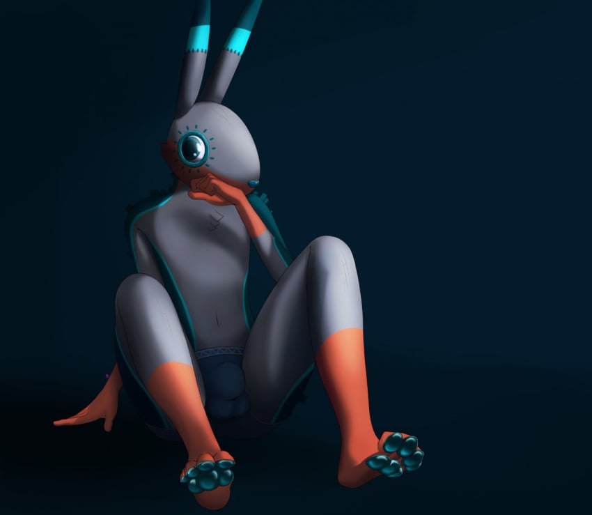 2018 4_toes alternate_color animate_inanimate anthro anthrofied balls_outline big_eyes biped blue_eyes blue_fur blue_markings blue_nose blue_pawpads bulge bunnycomb clothed clothing fan_character full-length_portrait fur gloves_(marking) grey_fur hindpaw humanoid_hands lagomorph lighting long_ears looking_aside looking_away male male_only mammal markings multicolored_fur navel orange_fur pawpads paws piñata portrait rareware reclining schizy shadow sheath_outline sitting socks_(marking) solo toes topless underwear video_games viva_pinata