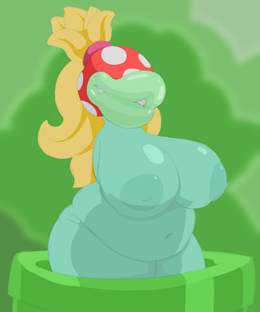 1girls big_lips blonde_hair breasts chubby female female_only huge_lips long_hair mario_(series) mcnasty nastymick nintendo nipples outdoors pipes piranha_plant solo standing super_mario_bros. warp_pipe wide_hips