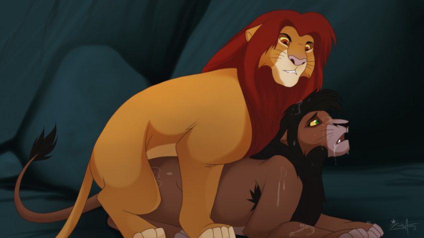 all_fours anal anal_sex black_nose brown_fur bukkake cum cum_on_face cum_on_muzzle disney doggy_style duo eyebrows facial feline feral feral_on_feral from_behind_position fur gay green_eyes hazakyaracely kovu lion looking_down male male_only male_penetrated male_penetrating male_penetrating_male mammal mane nude open_mouth penetration quadruped sex signature simba the_lion_king the_lion_king_ii:_simba&#039;s_pride whiskers yaoi