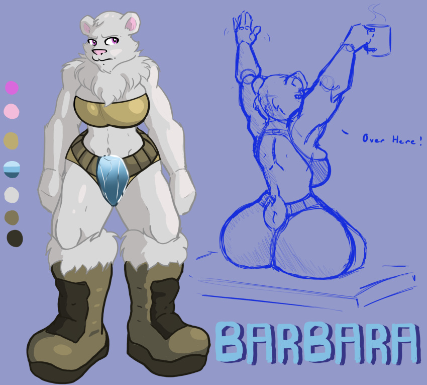 anthro bear bear_ears bear_tail big_ass big_bootie big_breasts big_breasts big_butt breasts character_sheet furry muffin_top muscular_female polar_bear tight_clothing