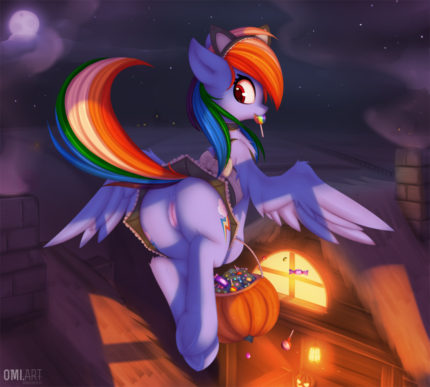 2018 anus ass clothing equine female friendship_is_magic halloween holidays mammal my_little_pony omiart pegasus presenting presenting_hindquarters pussy rainbow_dash_(mlp) straight_hair wings