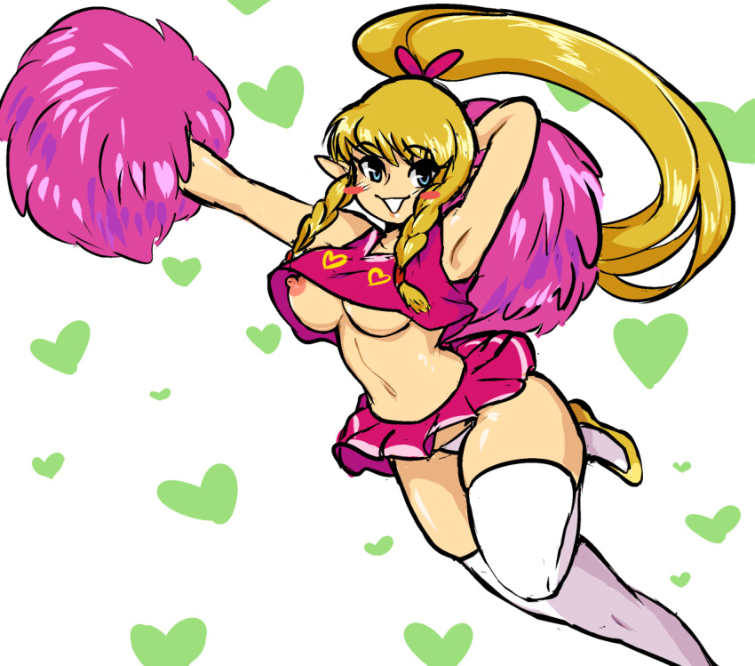 1girls breasts cheerleader cheerleader_link_(cosplay) female hyrule_warriors hyrule_warriors_definitive_edition hyrule_warriors_legends linkle nipple panties pom_poms ponytail stockings the_legend_of_zelda thighhighs tri_force_heroes yellow_kirby