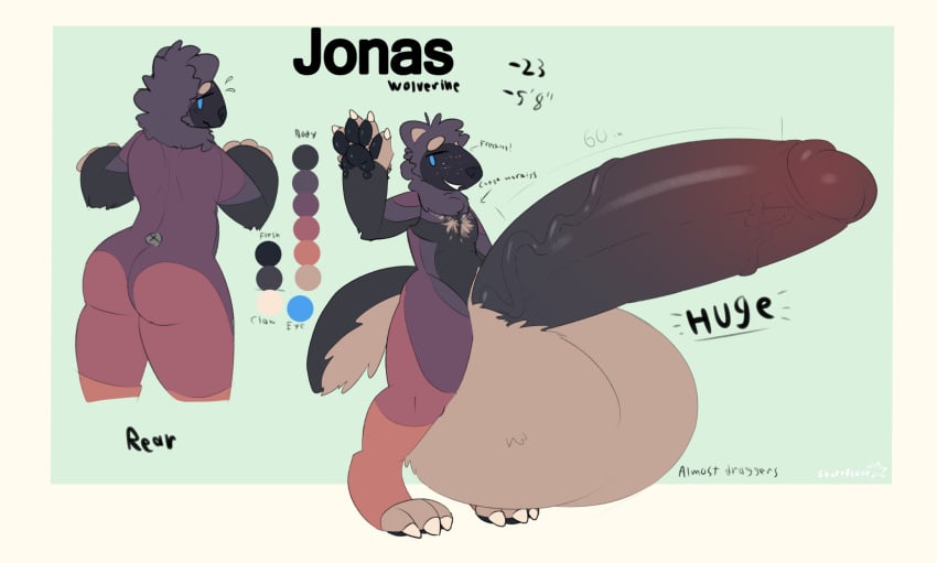 ass balls big_balls huge_balls hyper hyper_balls hyper_penis jonas_(starrfluff) mammal model_sheet mustelid paws penis starrfluff wolverine