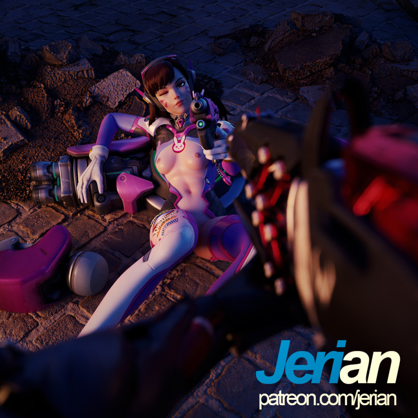 2girls 3d blender breasts d.va female jerian-cg nipples overwatch pov widowmaker