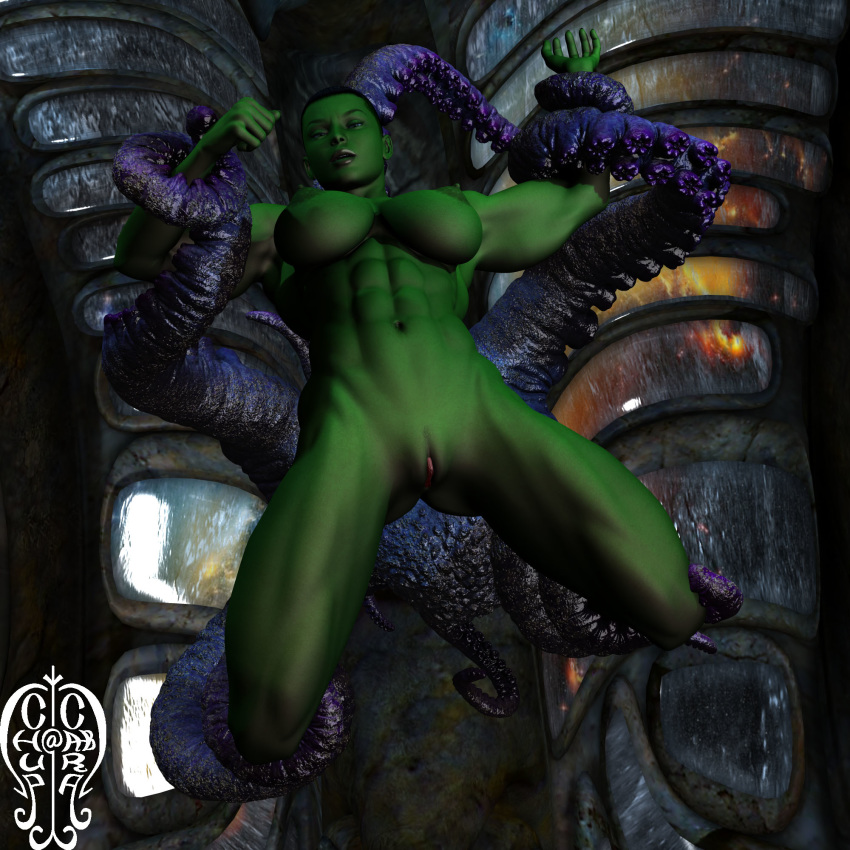 1girls 1monster 3d 3d_(artwork) abs areola areolae bare_shoulders big_breasts black_hair chup@cabra dark_hair female femsub green_eyes green_skin hairless_pussy huge_breasts hulk_(series) large_breasts long_hair marvel marvel_comics muscle muscles muscular muscular_female muscular_sub navel nipples nude pussy shaved_pussy she-hulk tentacle tentacles uncensored vagina