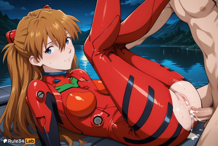 1boy 1boy1girl 1girls ai_generated anal anal_penetration anal_sex artist_name ass asuka_langley_sohryu blue_eyes blush bodysuit breasts brown_hair closed_mouth clothed_female_nude_male clothed_sex cum cum_in_ass cum_overflow female hair_between_eyes hetero hi_res interface_headset legs_up long_hair looking_at_viewer lying male_pubic_hair medium_breasts neon_genesis_evangelion night nude on_back outdoors penis plugsuit pubic_hair pussy red_bodysuit rule34lab sex sky solo_focus souryuu_asuka_langley torn_bodysuit torn_clothes uncensored water