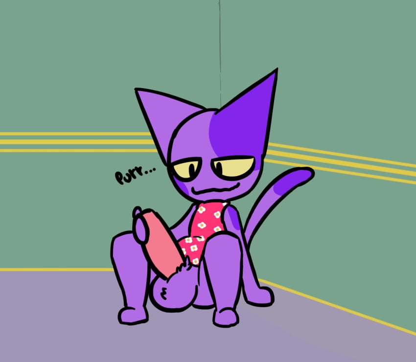 2018 animal_crossing animated anthro balls big_penis bob_(animal_crossing) bottomless clothed clothing cum cum_on_balls cum_on_ground cum_on_hand cum_on_penis cumshot ejaculation english_text erection feline front_view fur inside male male_only mammal masturbation nintendo open_mouth orgasm penile_masturbation penis purple_balls purple_fur rabblet sitting solo spread_legs spreading tailwag text tongue tongue_out video_games