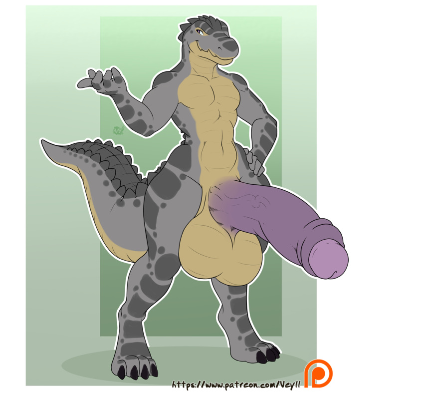 2018 anthro balls big_balls big_penis crocodile crocodilian half-erect huge_balls huge_cock humanoid_penis hyper hyper_balls hyper_penis kesh_(talash) looking_at_viewer male male_only nude penis pinup pose reptile scalie smile solo standing thick_thighs uncut veyll wide_hips