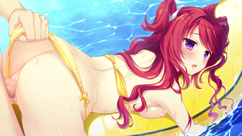 asahi_rinka ass bikini blush breasts game_cg k-ko long_hair nipples penis purple_eyes pussy red_hair sex swimsuit tears uncensored watashi_ga_suki_nara_"suki"_tte_itte! water