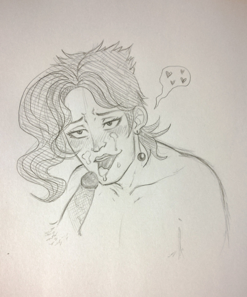 assbutt cum cum_in_mouth cum_on_face earrings jojo's_bizarre_adventure male_only monochrome noriaki_kakyoin penis sketch stardust_crusaders swallowing traditional_media_(artwork) yaoi