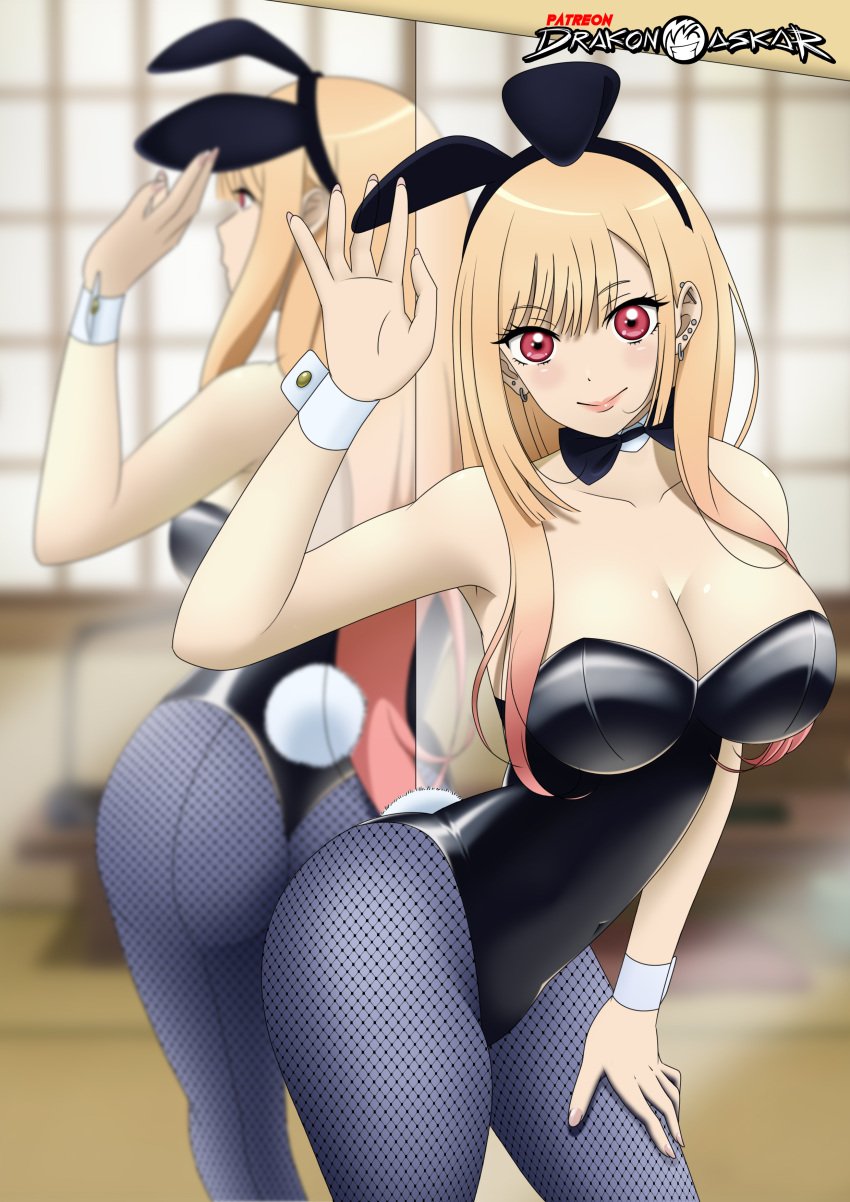 1girls ass bikini blonde_hair breasts bunny_costume bunny_ear bunny_ears bunny_tail bunnysuit choker cosplay cosplayer drakonaskar female female_only gyaru kitagawa_marin mirror mirror_reflection patreon pink_hair playboy playboy_bunny red_eyes solo sono_bisque_doll_wa_koi_wo_suru