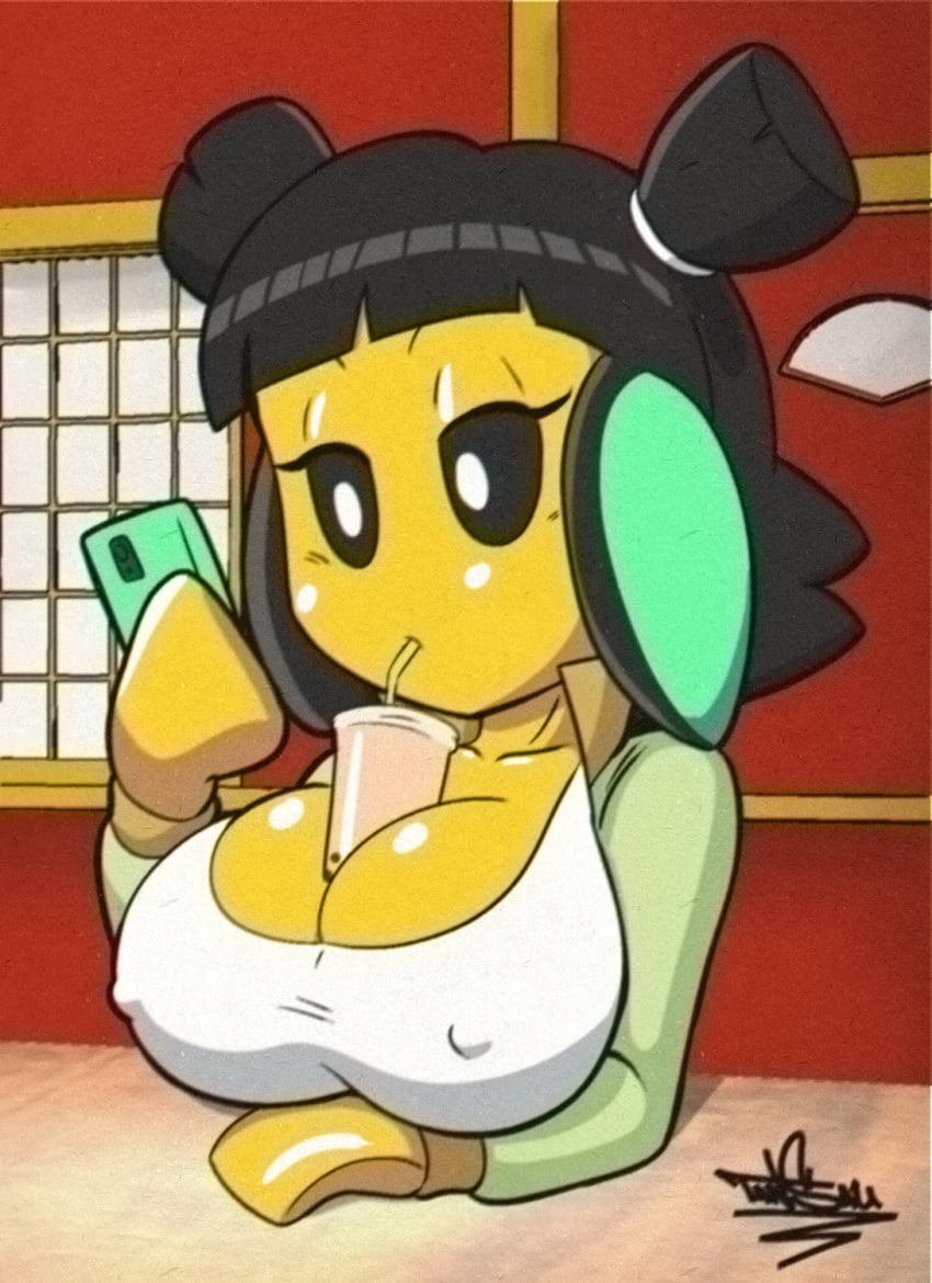 big_breasts breasts casual_nudity cleavage clothed female female_only huge_breasts lego mei_(monkie_kid) monkie_kid nipples_visible_through_clothing no_bra public public_exposure public_nudity revealing_clothes tansau
