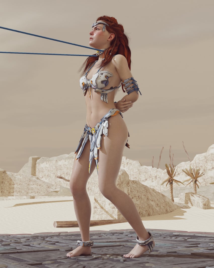 1girls 3d aloy arms_behind_back female horizon_zero_dawn invaderman6 red_hair solo tribal_clothing