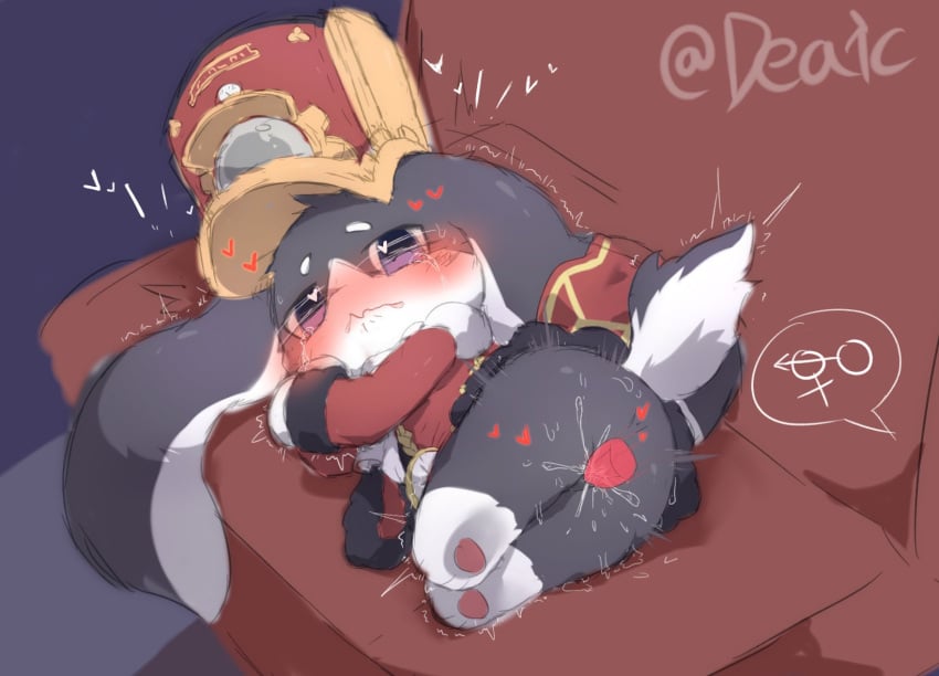 anus blush bodily_fluids clothed clothing crying deaic female female_penetrated fur furniture genitals grey_body grey_fur hat headgear headwear hi_res honkai:_star_rail kemono lagomorph leporid lying male male/female male_penetrating male_penetrating_female mammal mihoyo on_side penetration penile penile_penetration penis penis_in_pussy pom-pom_(honkai:_star_rail) pussy questionable_consent rabbit semi-anthro sex sofa solo tears vaginal_penetration white_body white_fur