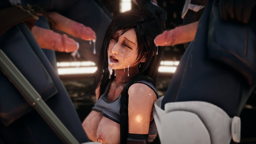 3d breasts captured cum_in_mouth cum_on_face defeated exposed_breasts female final_fantasy final_fantasy_vii humiliation nipple_piercing rape tears tifa_lockhart