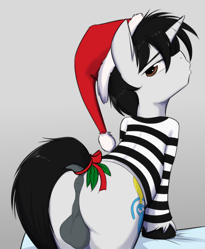 anus ass balls bottomless christmas clothed clothing creative_flair dock duckface equine fan_character feral hat holidays horn jcosneverexisted looking_at_viewer male male_only mammal mistletoe my_little_pony plant pose prisoner santa_hat solo unicorn