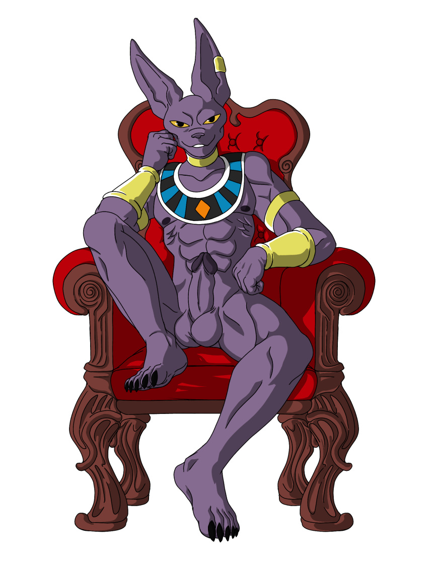 5_toes balls beerus boner chair dragon_ball dragon_ball_super egyptian egyptian_clothing erection feet feline jewelry male male_only mammal necklace nude penis simple_background sitting solo throne toes usekh white_background zimaku15 zomzom15