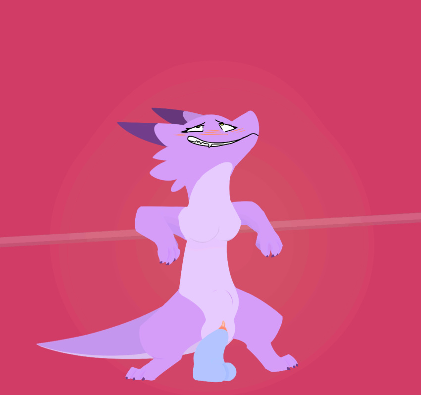 a_questionable_pony_blog animated anthro blush breasts clenched_teeth clitoris dildo dildo_sitting female kobold looking_pleasured loop masturbation non-mammal_breasts penetration pink_background pussy scalie semi-anthro sex_toy simple_background teeth vaginal_masturbation vaginal_penetration