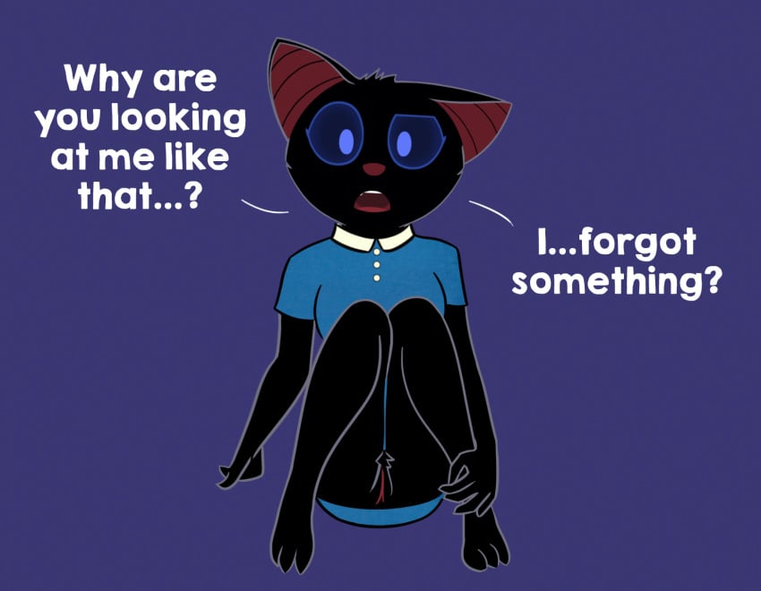 anthro bat black_fur blue_eyes blue_shirt button_shirt confused dialogue fluffy fur furry hands no_panties open_mouth upskirt vagina ztb zulu_the_bat