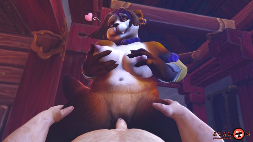 2018 3d anthro avalonsfm big_breasts breast_fondling breasts cowgirl_position digital_media_(artwork) duo female first_person_view fondling fur hair hand_on_breast heart hi_res male mammal nipples nude on_top pandaren penetration penis pussy pussy_juice red_pandaren sex ursine vaginal_penetration video_games warcraft