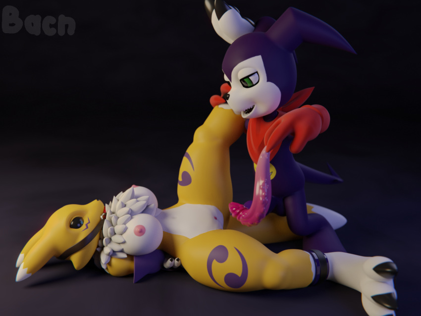 2018 3d anthro areola armwear bacn ball_gag balls big_breasts bondage bound breasts canine claws clothed clothing digimon digimon_(species) duo erection female forced fur gag gloves humanoid humanoid_penis imp impmon lying male mammal nipples nude on_back open_mouth parasite penis pussy renamon renamon_(bacn) simple_background smile spread_legs spreading standing surprise tentacle thick_thighs topless tuft