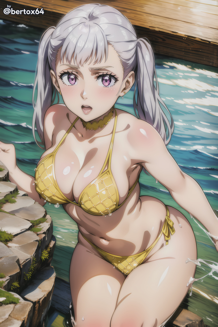 1girls ai_generated bertox64 big_breasts bikini black_clover breasts curvy large_breasts looking_at_viewer noelle_silva purple_eyes silver_hair thick_thighs thighs twintails