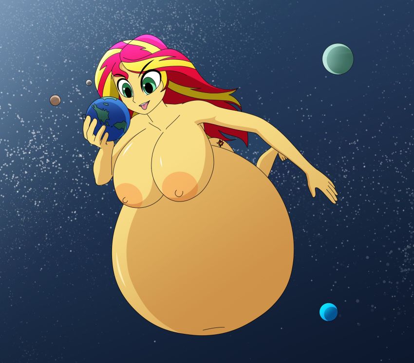 damnitshuge equestria_girls friendship_is_magic giantess giga_giantess huge_belly huge_breasts large_breasts my_little_pony nude_female planet_destruction pregnant sunset_shimmer