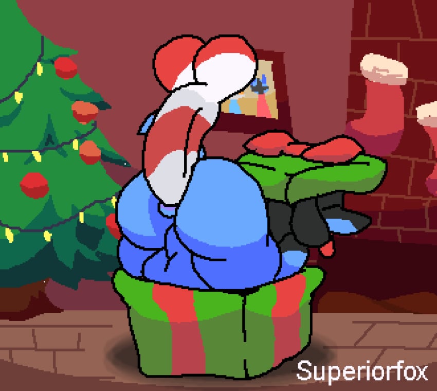 2018 2boys anal anal_sex animated anthro ass black_fur blue_fur christmas christmas_lights christmas_present christmas_tree disembodied_penis fur gay holidays living_gift looking_pleasured lucario male male_only nintendo open_mouth penetration penis pokemon pokemon_(species) superiorfox testicles tongue tongue_out tree video_games yaoi yellow_fur