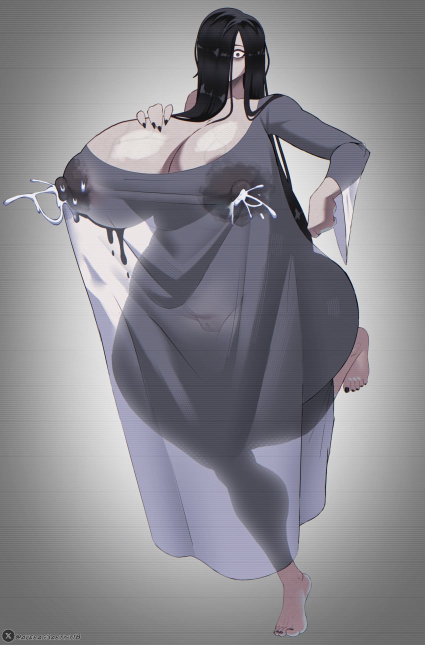 1girl 1girls 2026 averag3artist averag3artist18 barefeet barefoot big_areola big_breasts black_eyes black_hair black_nail_polish black_nails breasts brown_nipples clothed clothing commission commission_art commissioner_upload effectively_nude feet ghost_girl hair_over_one_eye huge_breasts lactating lactating_nipples lactating_through_clothing lactation lactation_through_clothes lactation_without_expressing lactation_without_stimulation long_hair milk milk_squirt nail_polish nails nails_painted pale-skinned_female pale_skin pussy sadako sadako_yamamura see-through_clothes see-through_clothing solo solo_female the_ring thick_thighs thighs toes vagina vein veins veiny veiny_breasts vhs_filter watermark