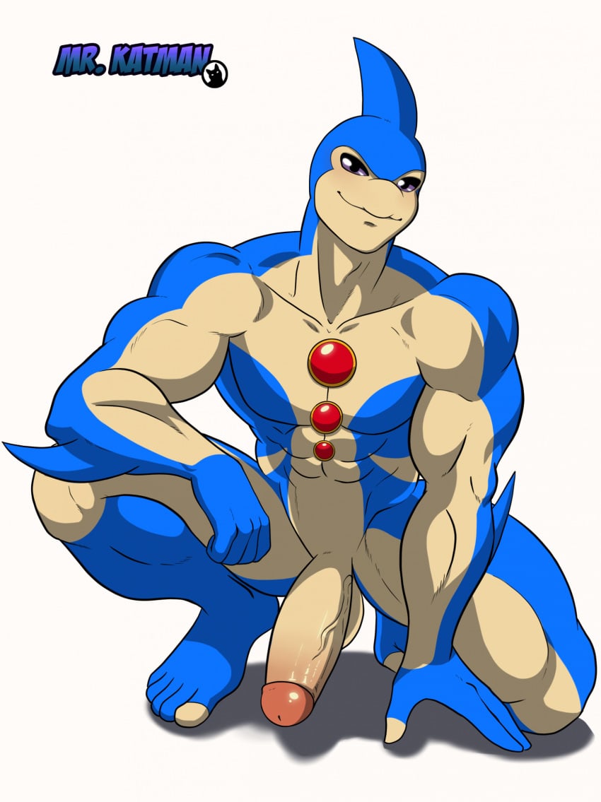 abs anthro balls big_penis cetacean crouching digital_media_(artwork) dolphin erection genitals hi_res humanoid_genitalia humanoid_penis looking_at_viewer male mammal marine mrkatman muscular muscular_anthro muscular_male nude pecs penis simple_background smile solo spread_legs spreading toothed_whale vein veiny_penis white_background