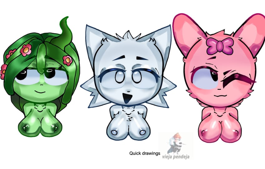 breasts female female_only fur furry green_body incredibox_mod melvelvet pink_body pinki_(sprunki) sprunki vineria_(sprunki) wenda_(sprunki) white_body