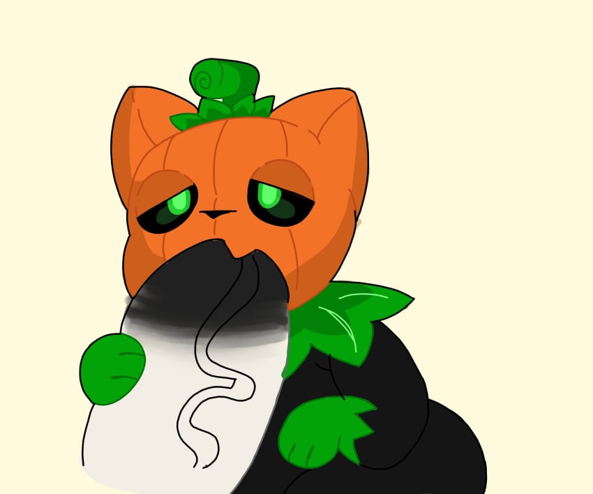 black_fur blowjob blowjob_face blowjob_only disembodied_penis feline furry furry_only green_eyes green_fur halloween huge_cock moon(sl33py_demon) orange_fur original original_character penis pumkat simple_background simple_shading sl33py_demon text white_fur