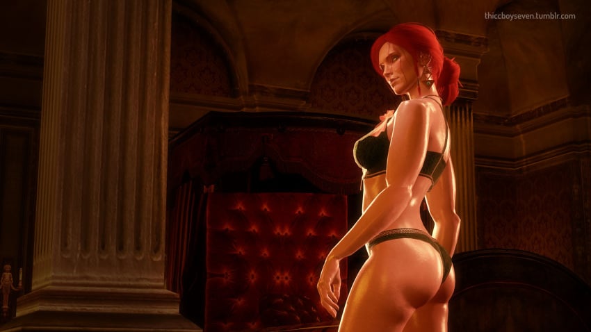 3d cd_projekt_red female female_only lingerie looking_back red_hair solo the_witcher the_witcher_(series) the_witcher_2 the_witcher_3:_wild_hunt thiccboysteven triss_merigold